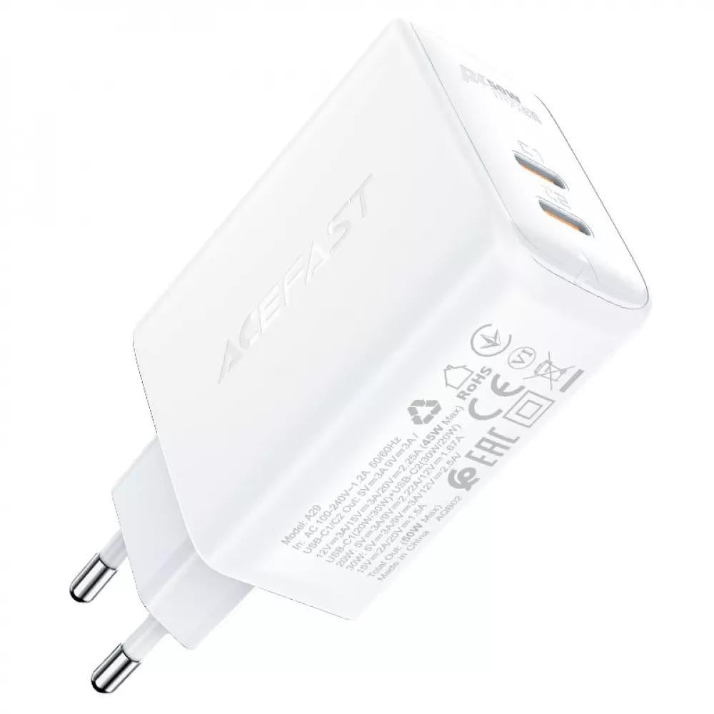 Зарядний пристрій AceFast A29 GaN 50W White (2500a0b6) - фото 1