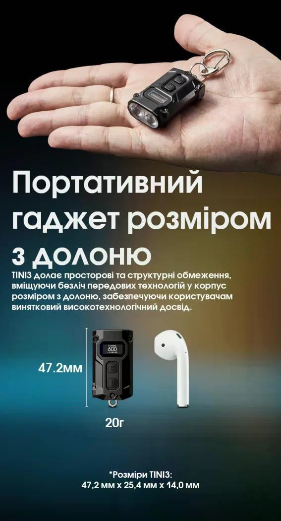 Ліхтар наключний Nitecore TINI 3 USB-C 600 lm 90 м Чорний (27831794) - фото 10