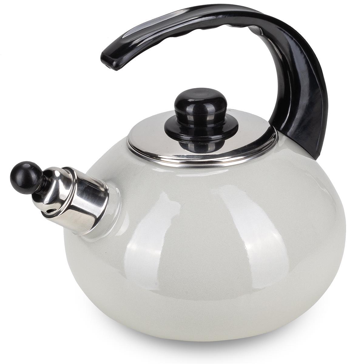 Чайник со свистком Kamille KM-1039В из эмалированной стали 2,5 л Белый (150-84-1039В)