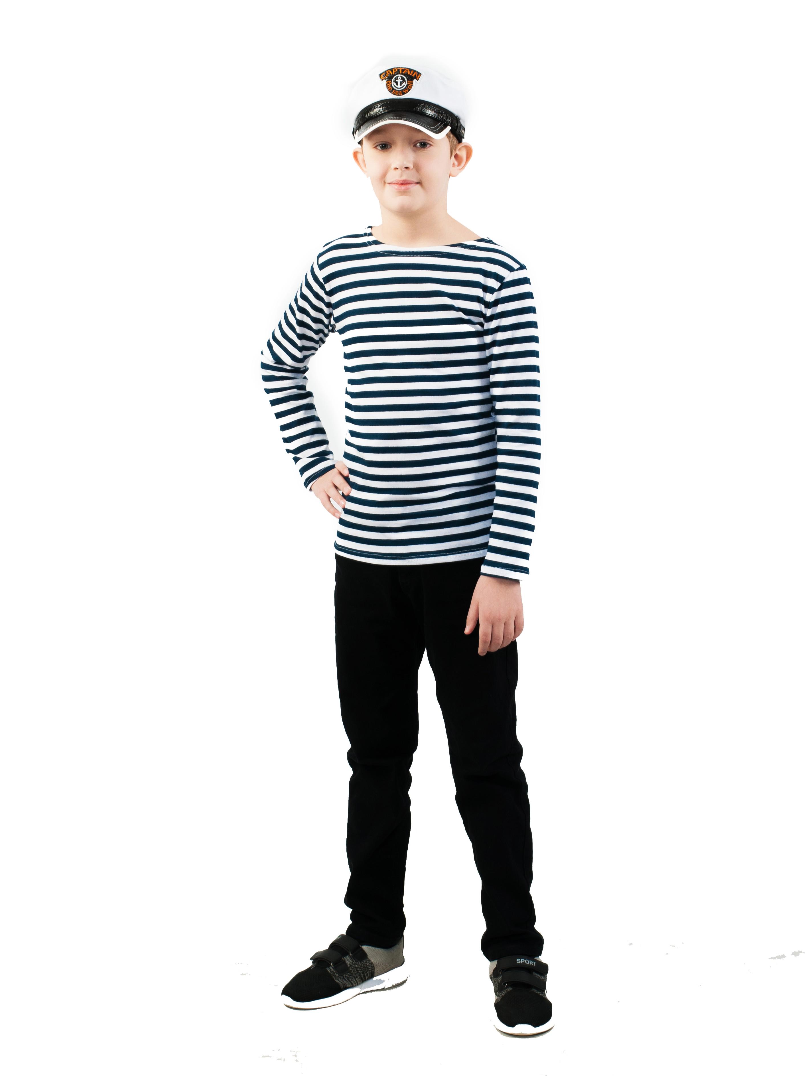 Морская тельняшка для мальчика с длинным рукавом полоска хлопок р. 40 134-140 см Темно-синий