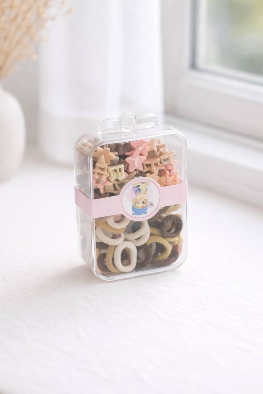 Набор аксессуаров для волос 2 в 1 миникрабики и резинки в органайзере Разноцветный (2905904652)