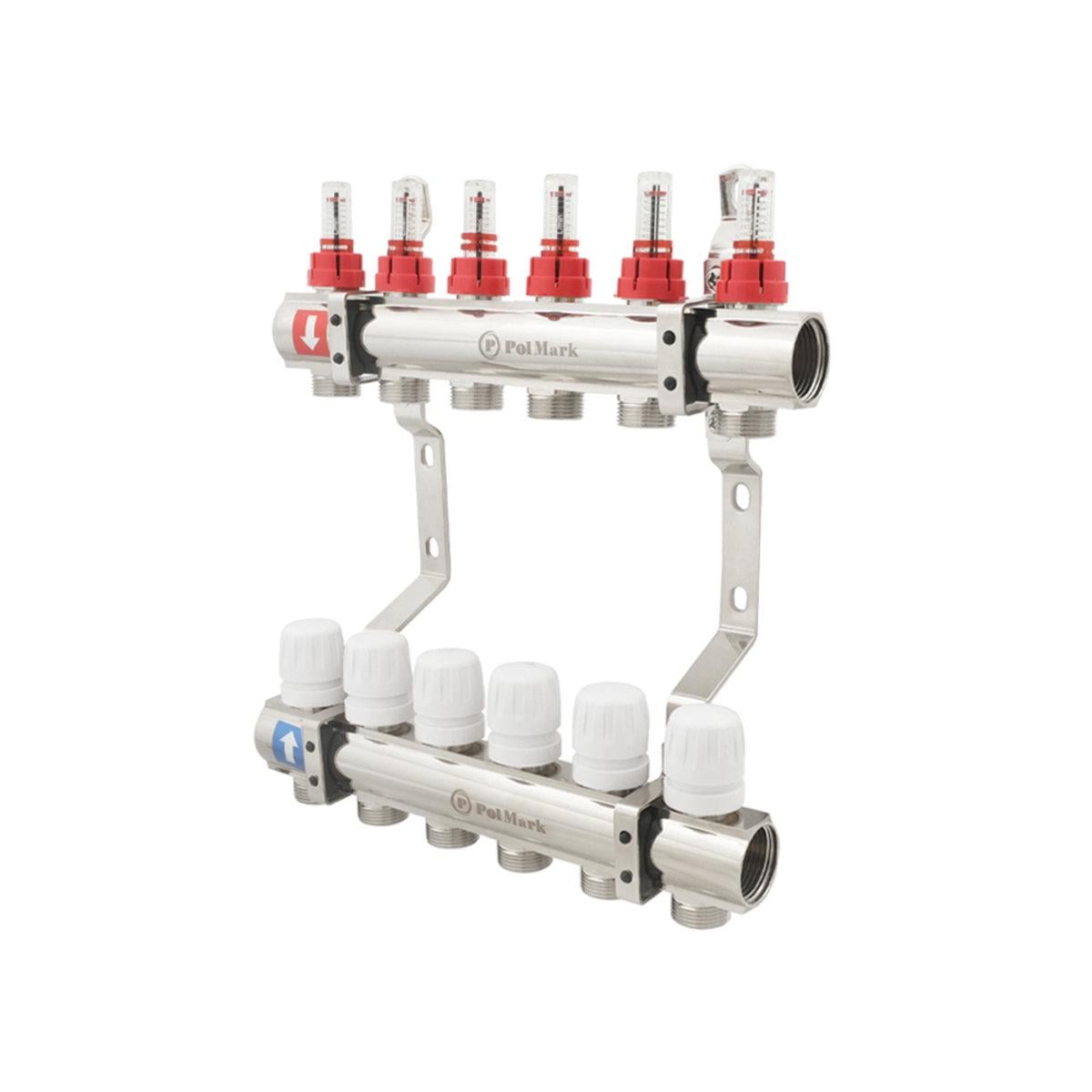 Коллектор Polmark 1x3/4 6 выходов с термоклапанами и расходомерами PBMF106 Коллектор Polmark 1x3/4 6 выходов с термоклапанами и расходомерами PBMF106