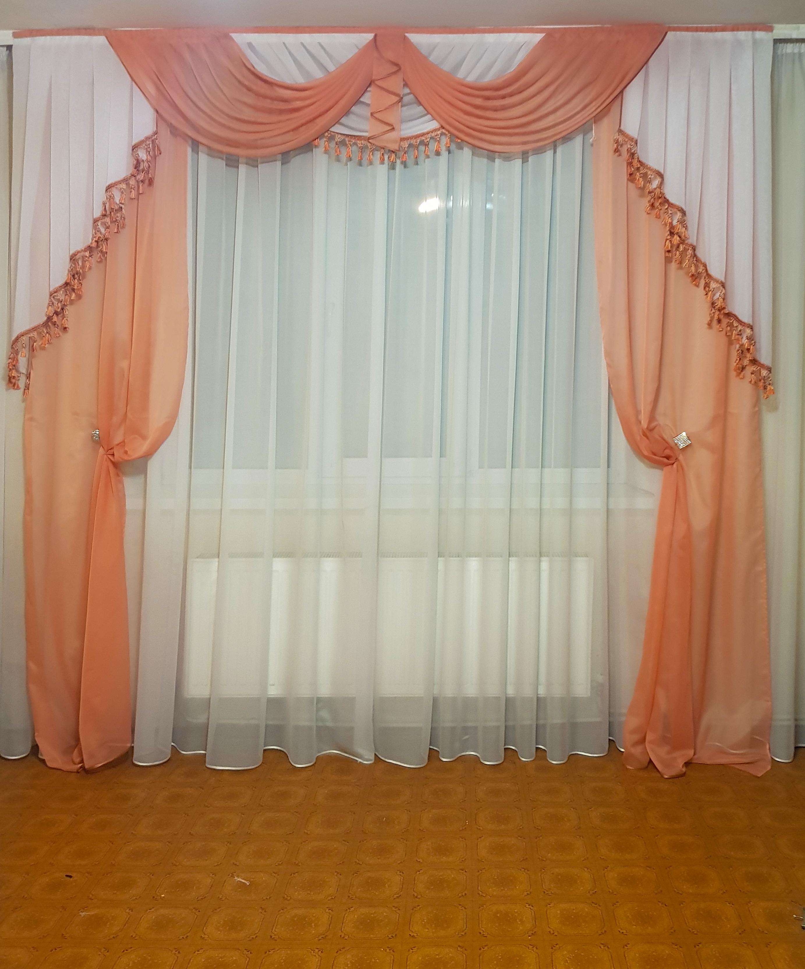 Комплект ламбрекен шторы 2 шт. тюль Firanka Classic карниз 250 см шифон Терракотовый (61к_2 5м)