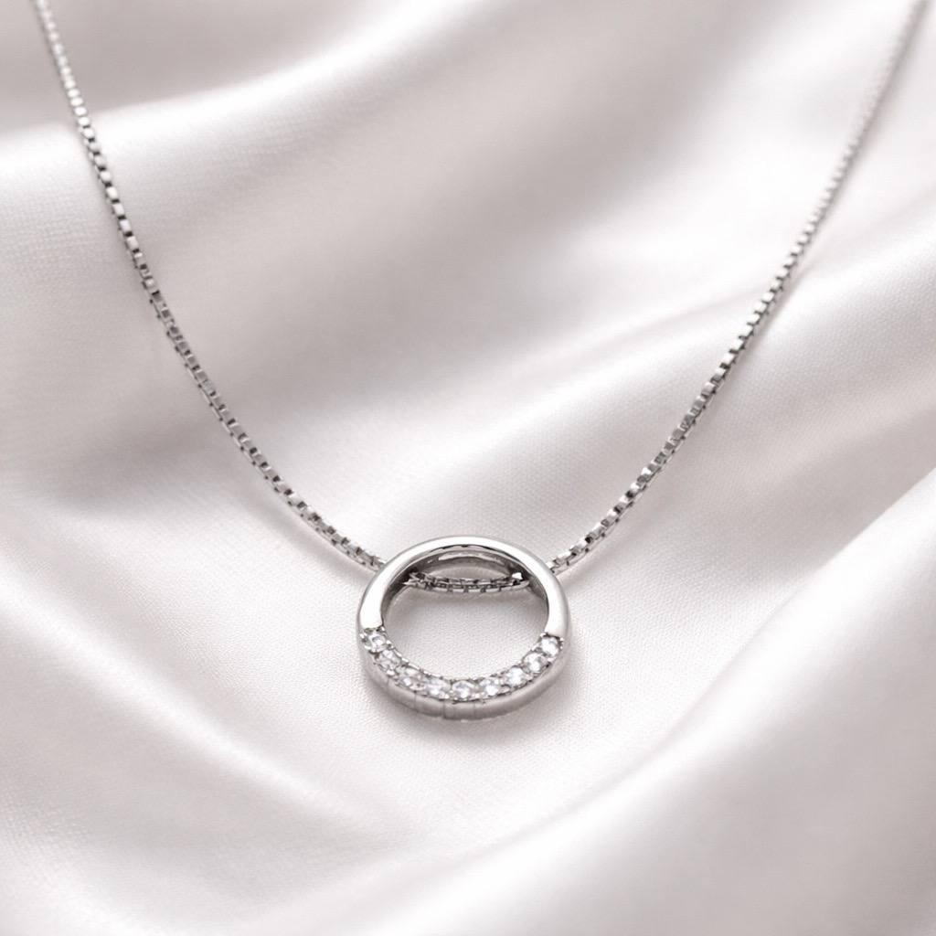 Колье серебрянное LoveR с подвеской-кругом и дорожкой фианитов 40-45 см