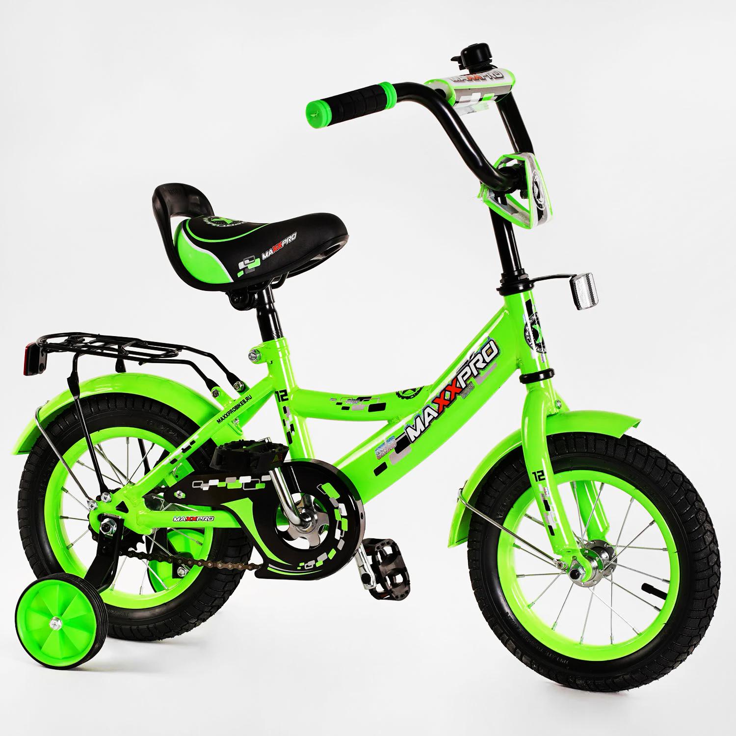 Велосипед детский Maxxpro 12" с колокольчиком и багажником Green (116712)