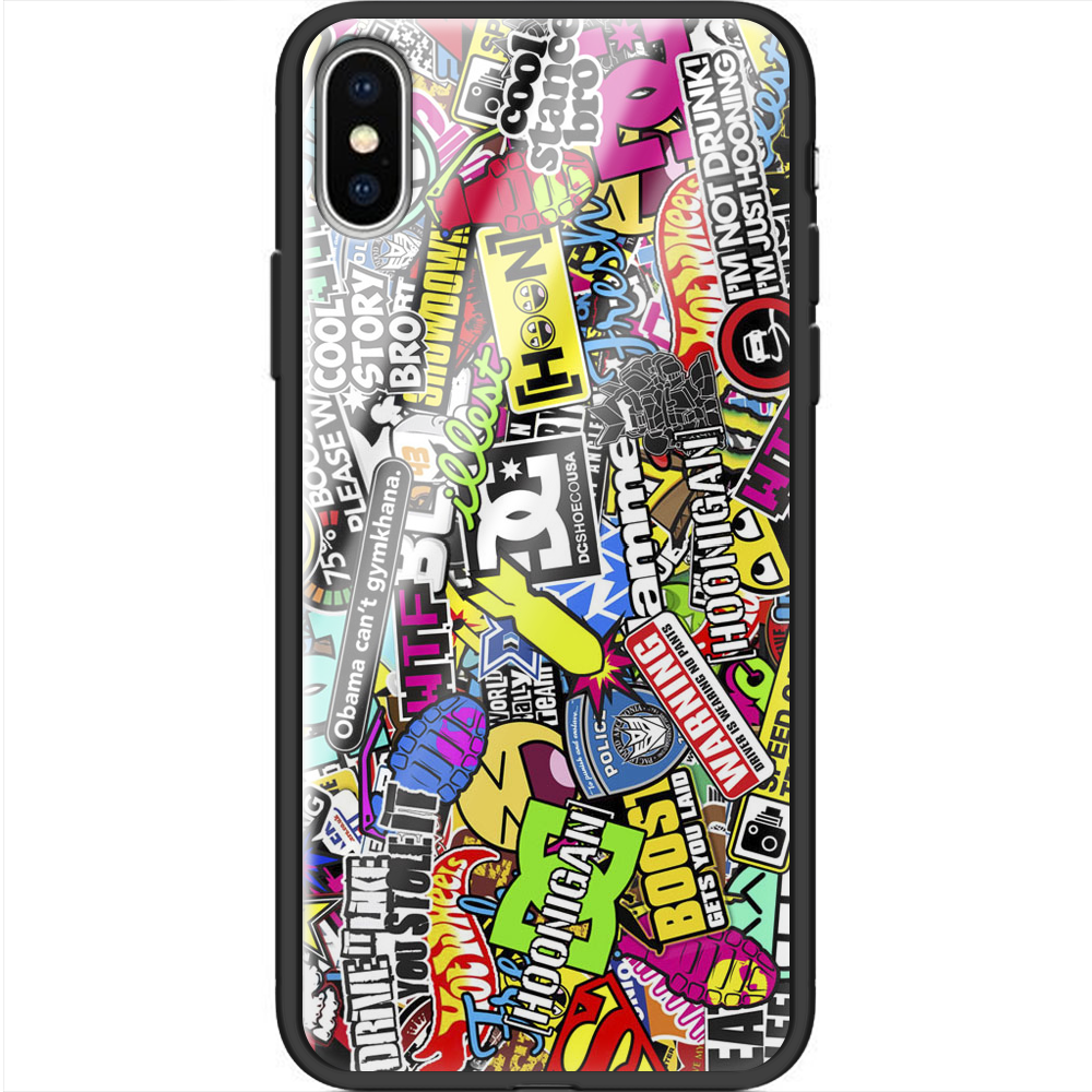 Чехол Boxface iPhone XS Multicolored Inscriptions Черный силикон со стеклом (35413-up880-38330)