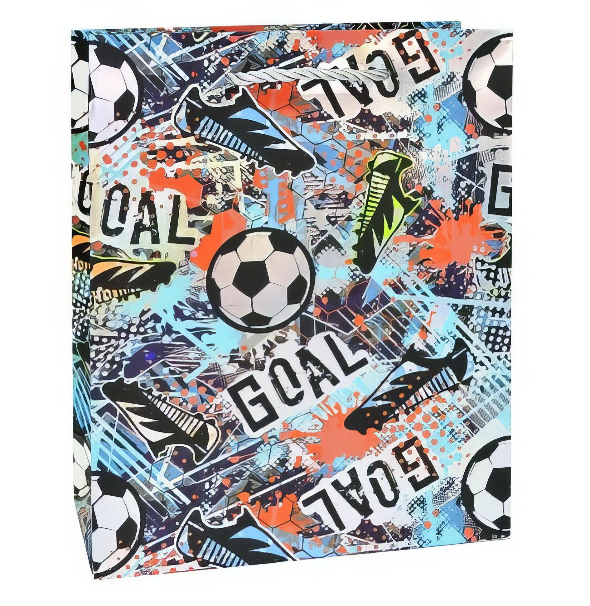 Пакет подарочный Stenson L малюнок футбол 31х42х12 см Разноцветный (R33042-L)