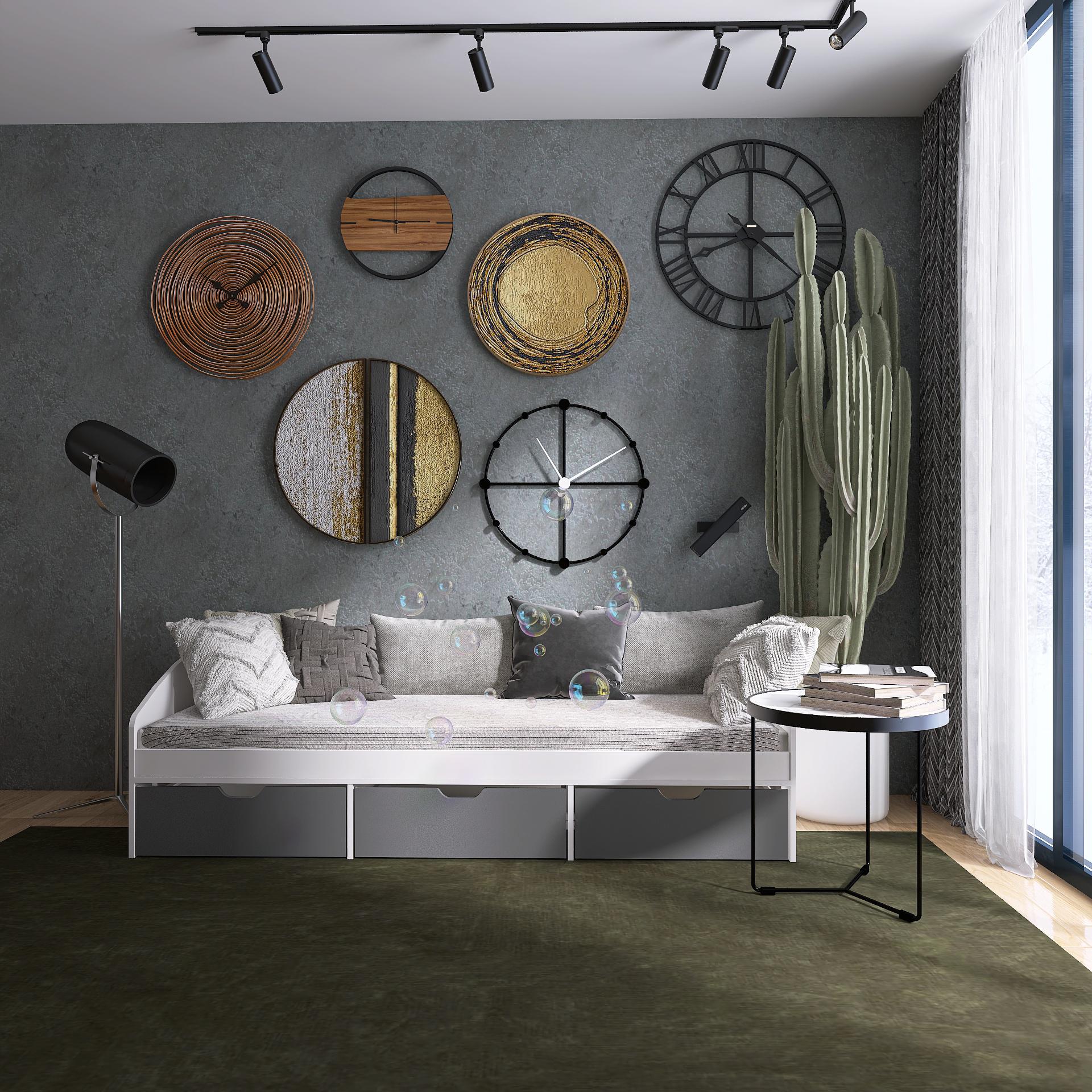 Кровать Еверест Комфорт-3 с ящиками 80х190 см Нимфея Альба/Графит (09200)