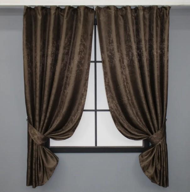 Шторы жаккард 1,3х1,7 м 2 шт. Коричневый (436ш) - фото 1 Шторы жаккард 1,3х1,7 м 2 шт. Коричневый (436ш) - фото 1