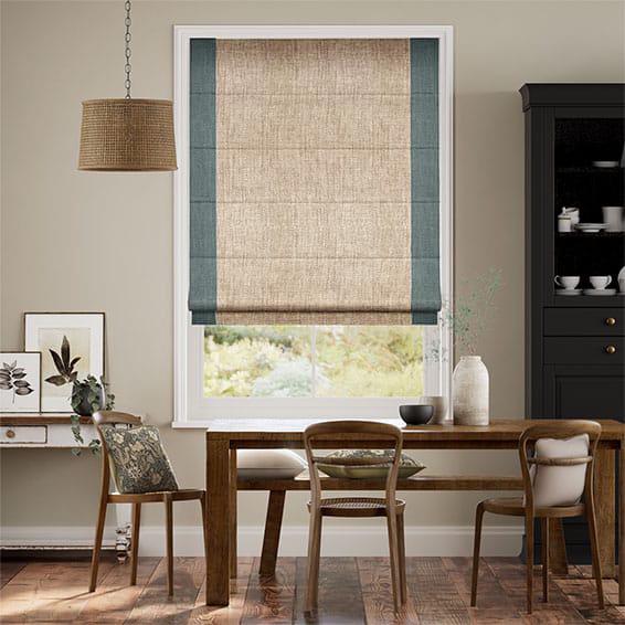 Римская штора с кантами по бокам система Classic InHt рогожка Dimout 150х170 см Бежевый/Бирюзовый (14284)