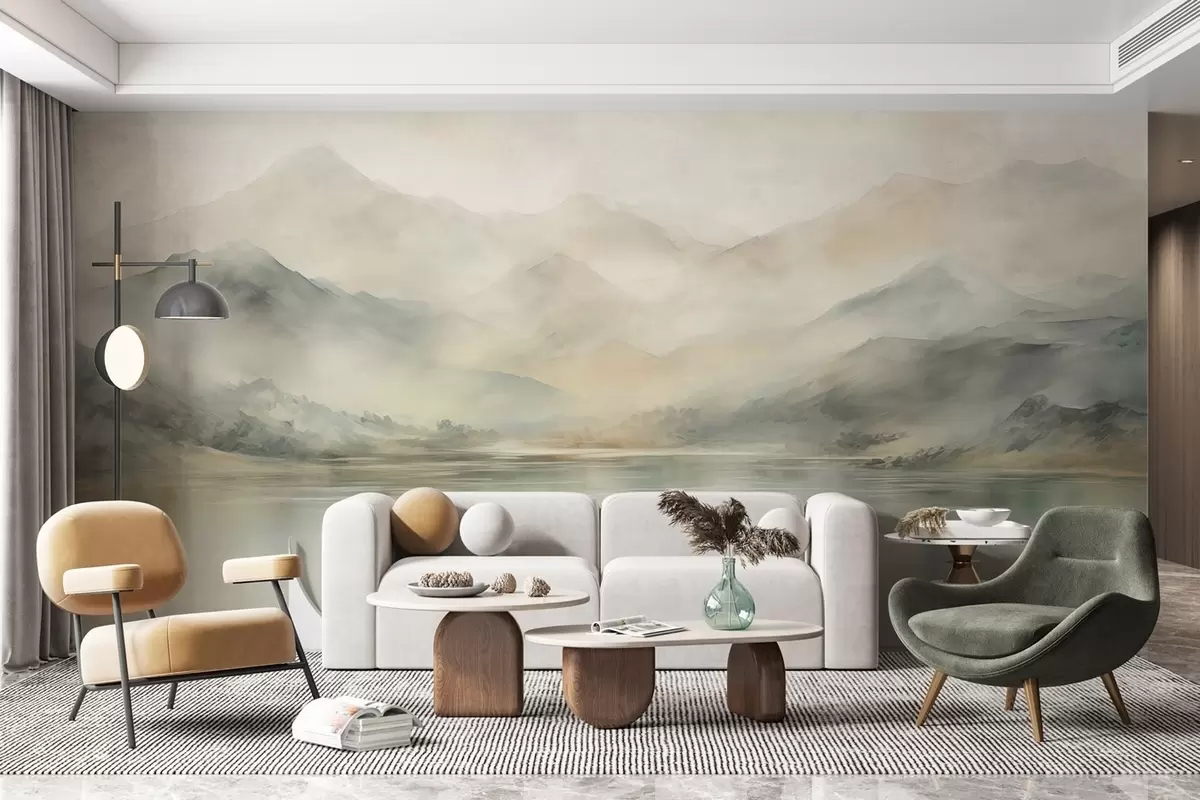 Фотообои флизелиновые Styleo Акварельный горный пейзаж w02115 300х200 см Бежевый
