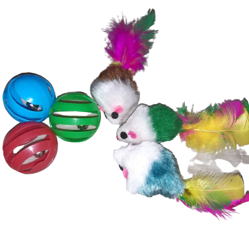 Набор игрушек для кота пушистик мышки мячики 6 шт. Разноцветный