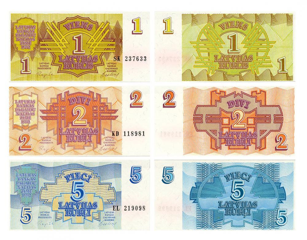 Колекційна банкнота Латвія набір з 3 банкнот 1992 UNC 1/2/5 рублів (Б07189)