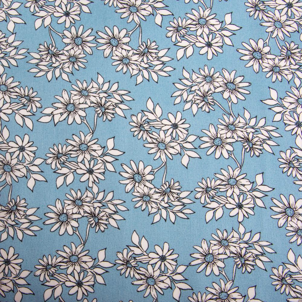 Ткань платяная штапель твил Ромашка 160 г/м2 145 см Голубой (26612)
