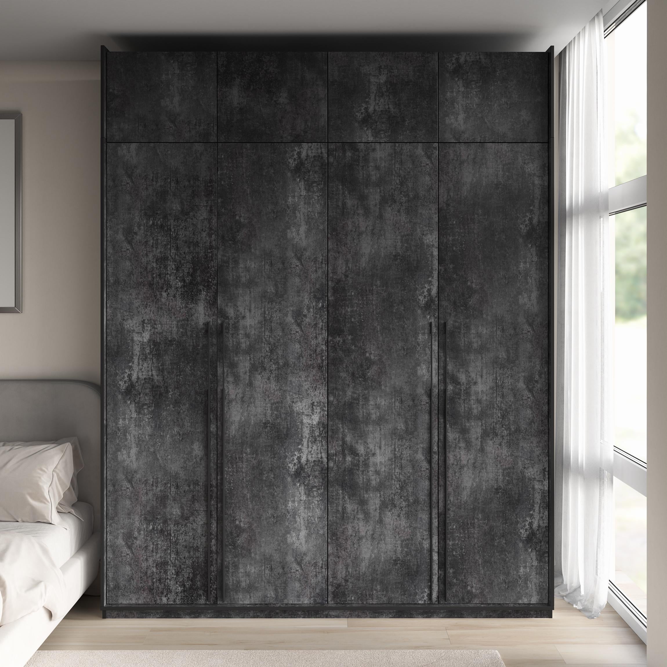 Шафа Moreli Ramo R-00017 з полицями та антресоллю 1968x2500x570 мм Бетон темний