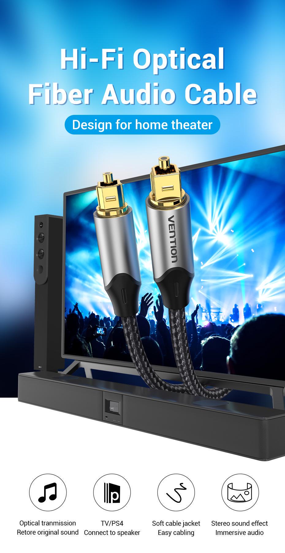 Кабель оптичний Vention Toslink SPDIF Аудіо нейлонове обплетення 5 м Чорний (BAVHJ) - фото 2 Кабель оптичний Vention Toslink SPDIF Аудіо нейлонове обплетення 5 м Чорний (BAVHJ) - фото 2