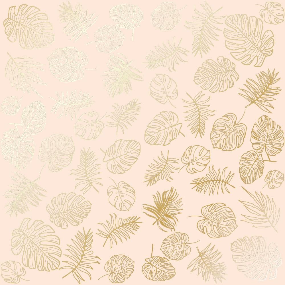 Лист бумаги односторонний Golden Tropical Leaves с фольгированием 30,5х30,5 см Beige