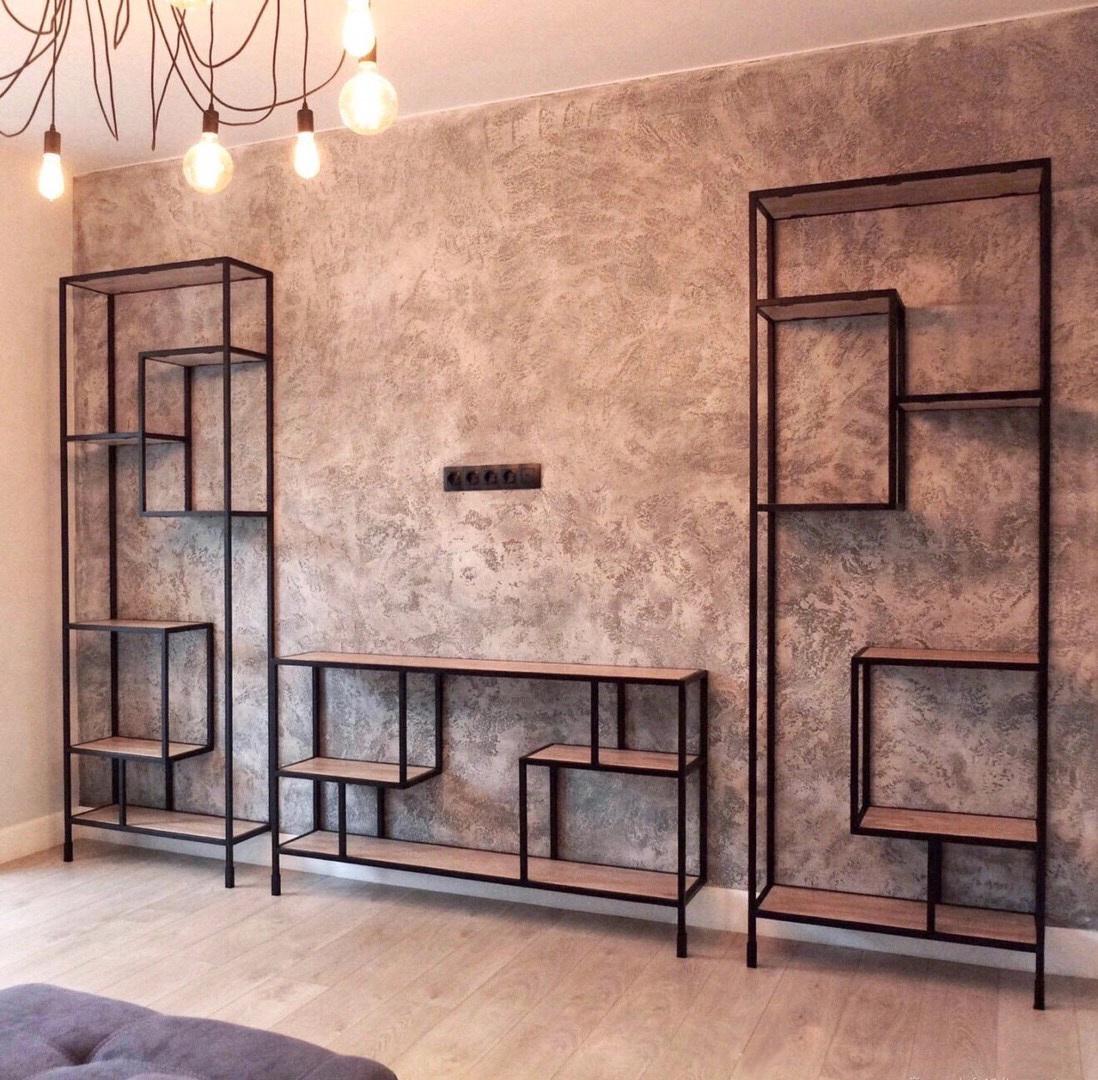 Комплект стеллажей EcoLoft IN-2131 Лофт с тумбой под телевизор Коричневый (23478123)