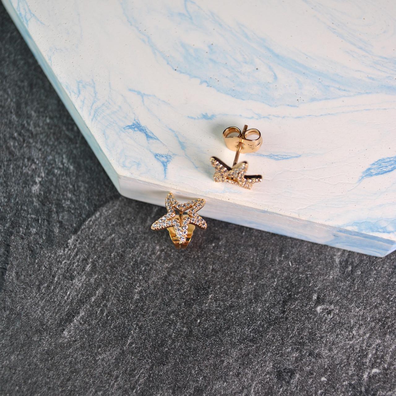 Сережки-цвяшки морські зірки медична сталь позолота (x091-2) - фото 5 Сережки-цвяшки морські зірки медична сталь позолота (x091-2) - фото 5