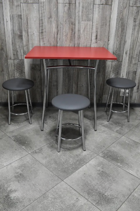 Кухонний комплект Teddy Тріо стіл/табурети 3 шт. в хром-корпусі 60х80х75 см Червоний/Сірий (28374256)