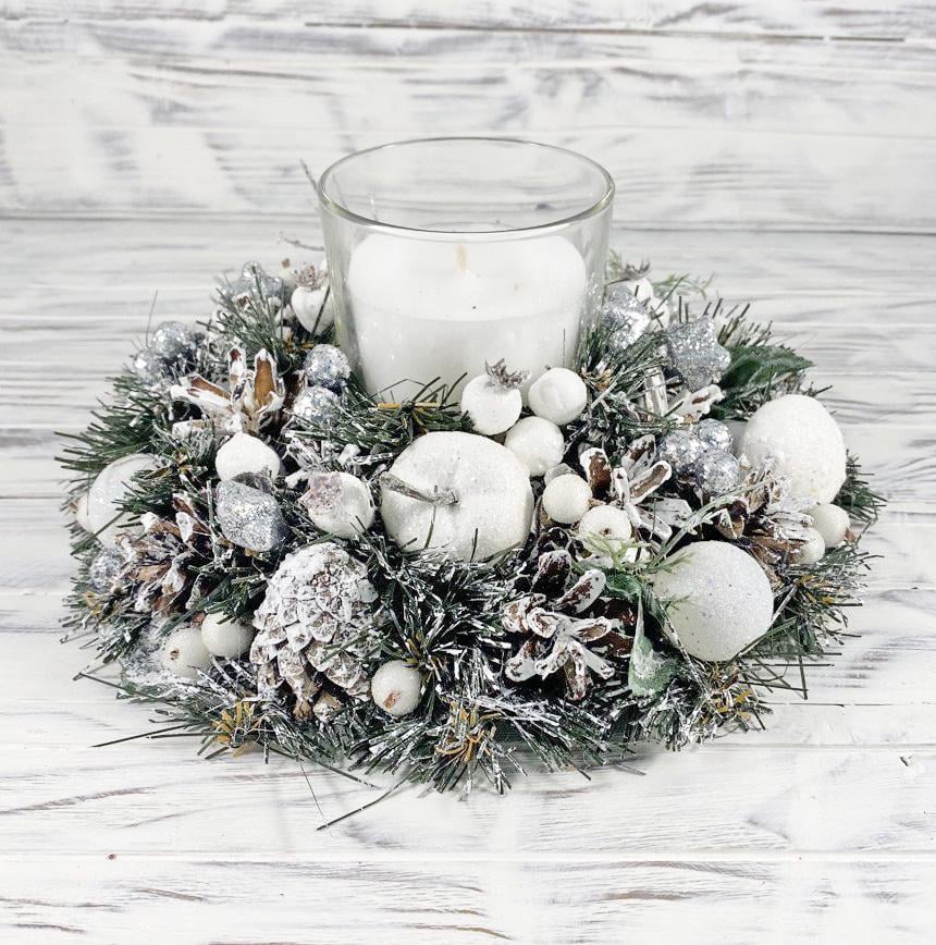 Композиция новогодняя со свечой 25 см Белый/Серебристый (8792843) - фото 3 Композиция новогодняя со свечой 25 см Белый/Серебристый (8792843) - фото 3