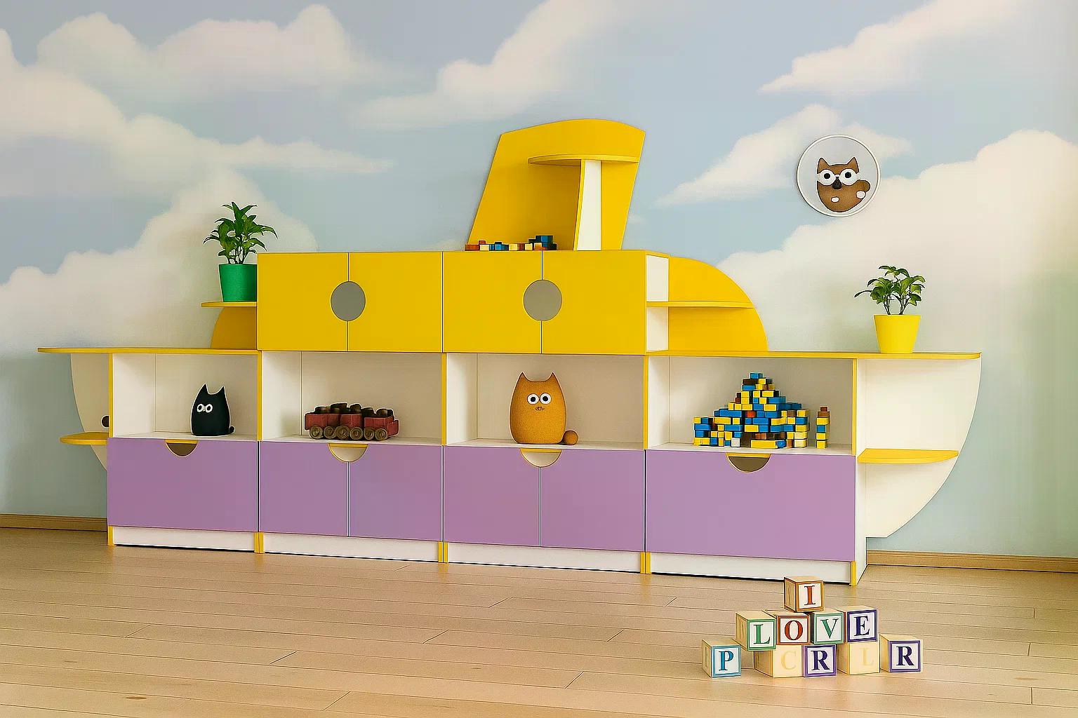 Детская игровая стенка для игрушек Пароход DS-1125 Yellow/Lavander