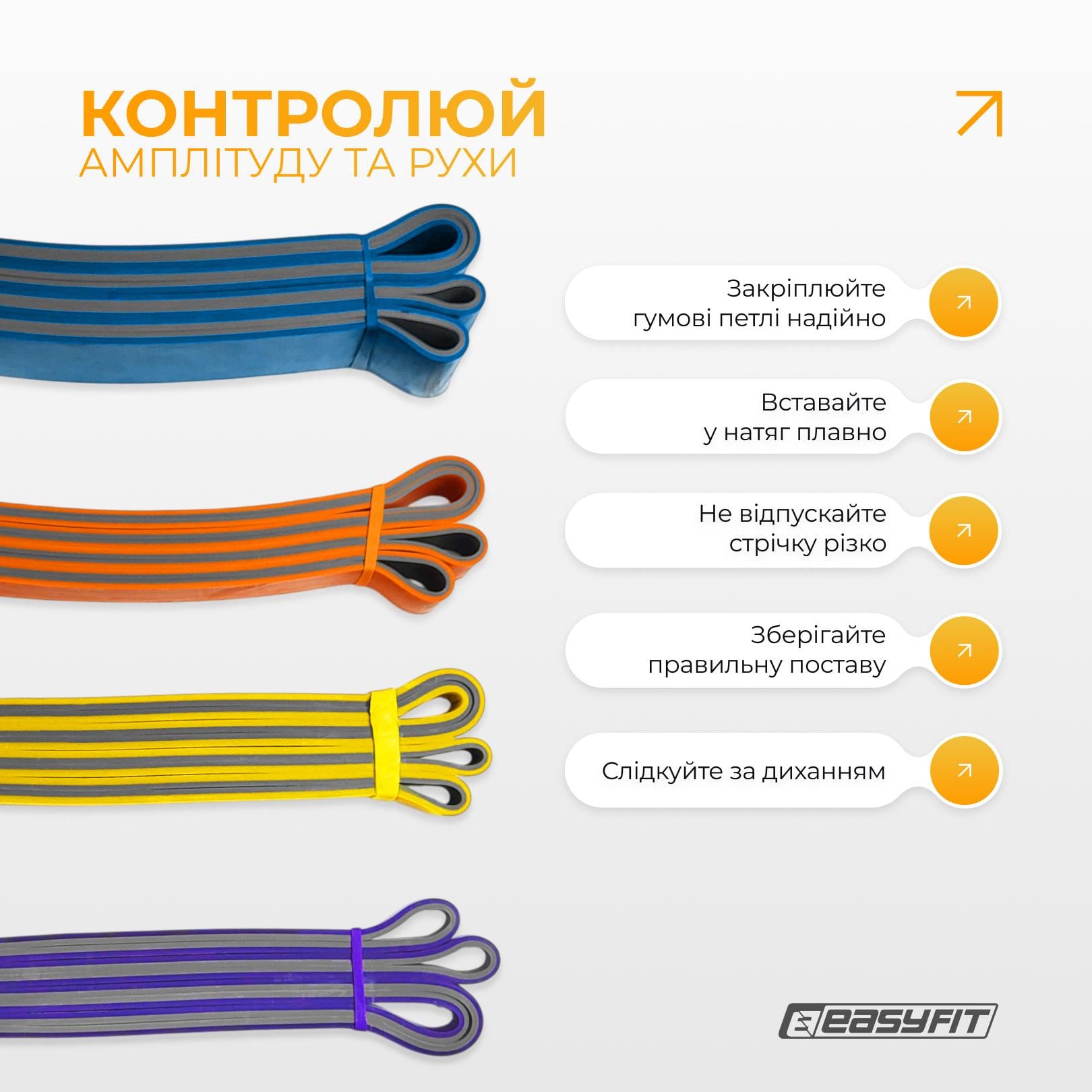 Набір двошарових резинок для підтягування EasyFit Premium EF-7634 7-63 кг 4 шт. - фото 9 Набір двошарових резинок для підтягування EasyFit Premium EF-7634 7-63 кг 4 шт. - фото 9