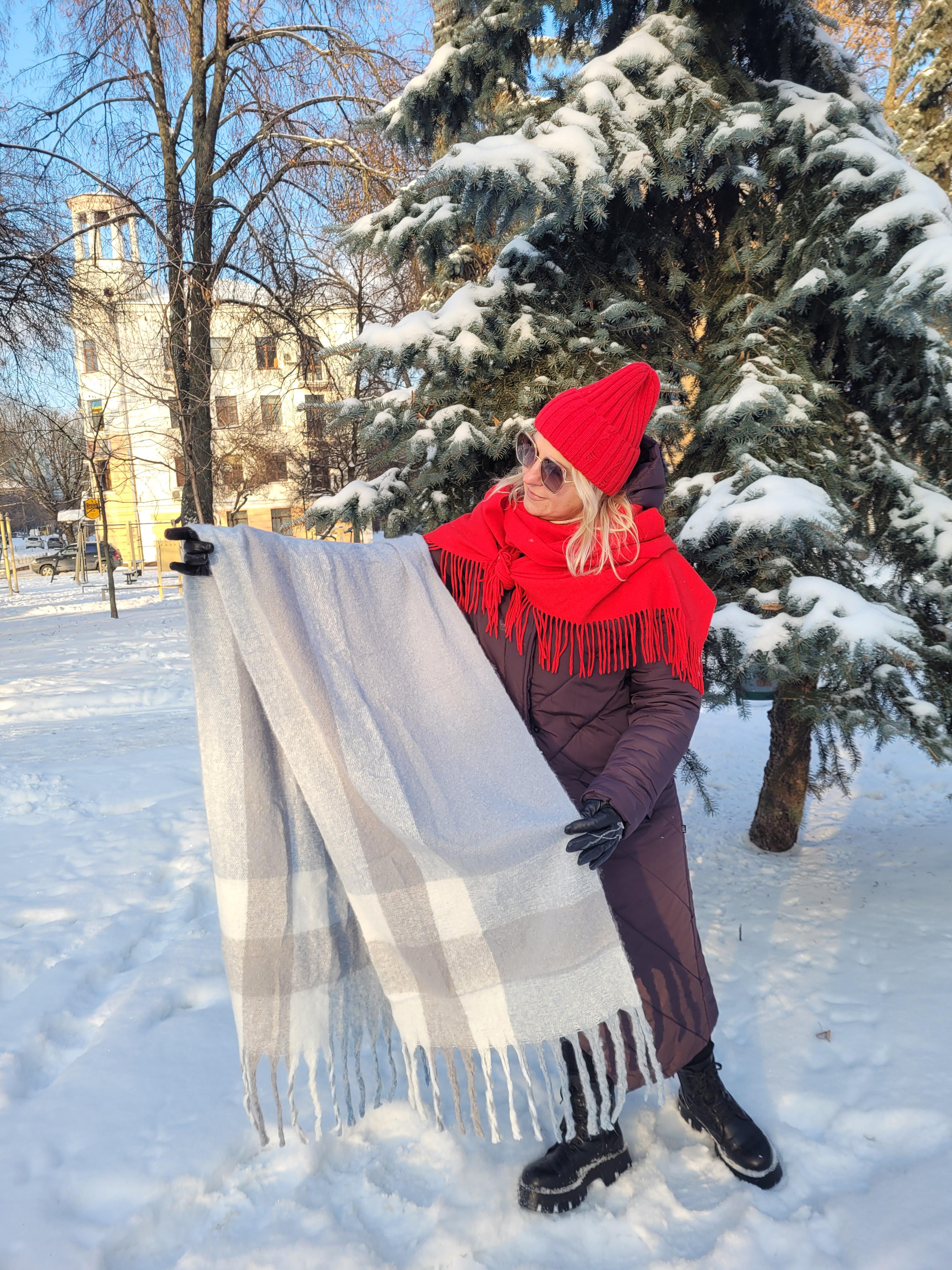 Шарф кашемировый женский Дред в полоску бахрома большая 210x40 см Светло-серый/Голубо-белый