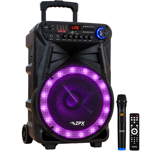 Акустическая система портативная ZPX 12″ Bluetooth TWS караоке с радиомикрофоном и аккумулятором 12 В 12 А/час (ZPX-7782)