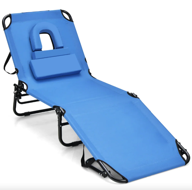 Шезлонг розкладний Costway Hanna з отвором для обличчя Блакитний (4893)
