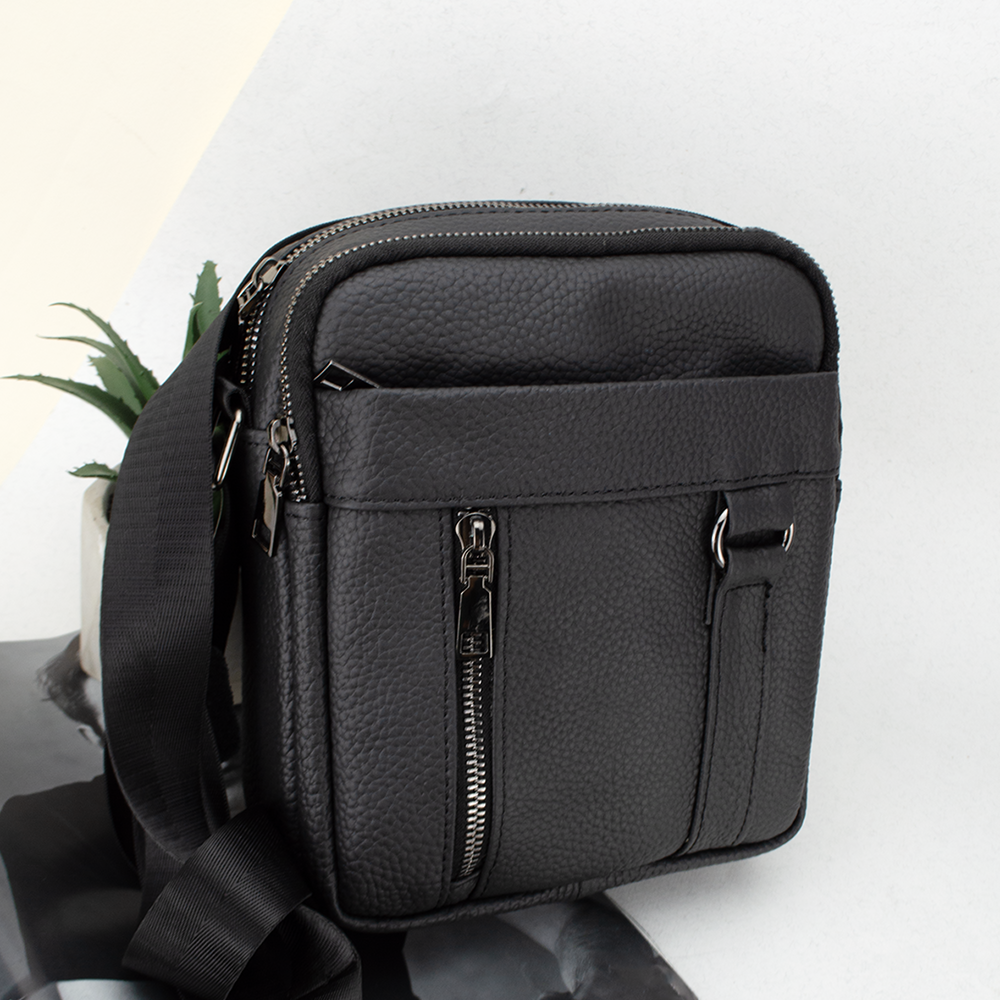 Сумка мужская кожаная Borsa Leather 1169a-black через плечо Черный (1903210282)