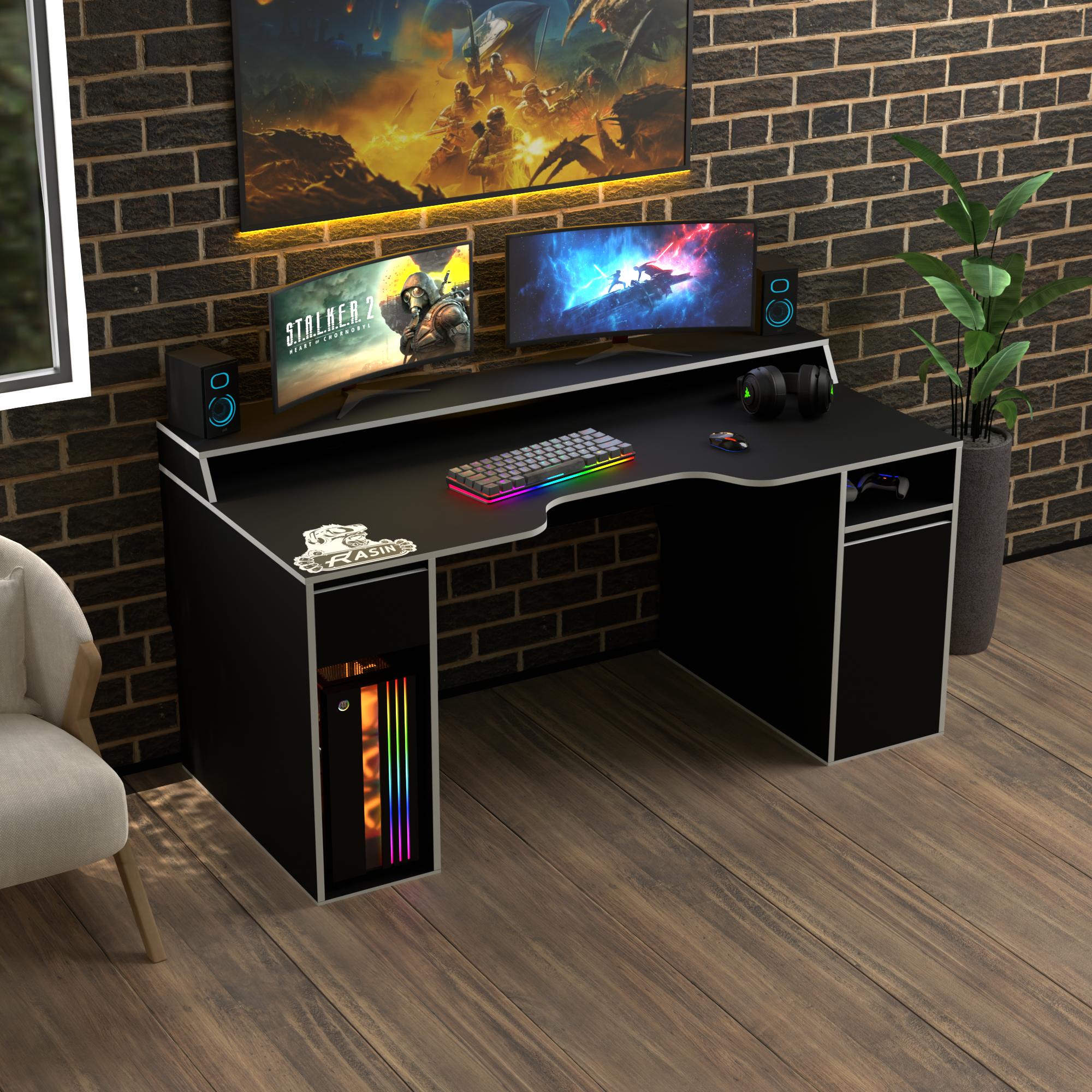 Стол геймерський ергономічний із надбудовою Zeus Rasin RS-27 ламінована ДСП Чорно-білий (RS-27) - фото 2 Стол геймерський ергономічний із надбудовою Zeus Rasin RS-27 ламінована ДСП Чорно-білий (RS-27) - фото 2