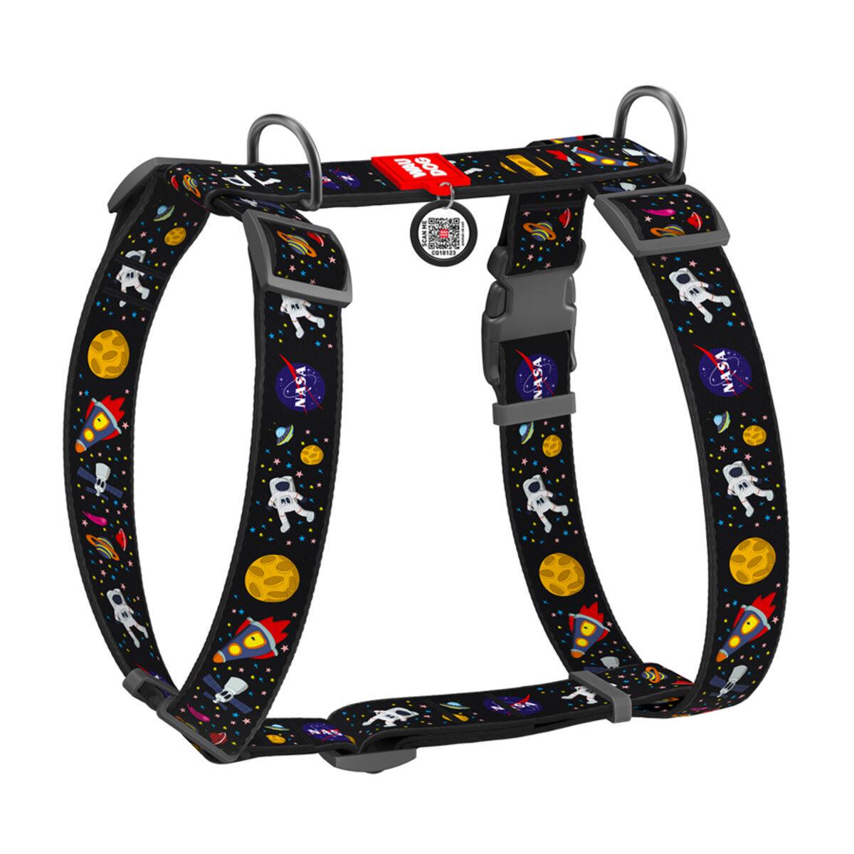 Шлея для собак анатомічна Waudog NASA Nylon H-подібна з QR-паспортом/пластиковим фастексом XL 35 мм х 55-95 см х 70-110 см (323-0047 Col)