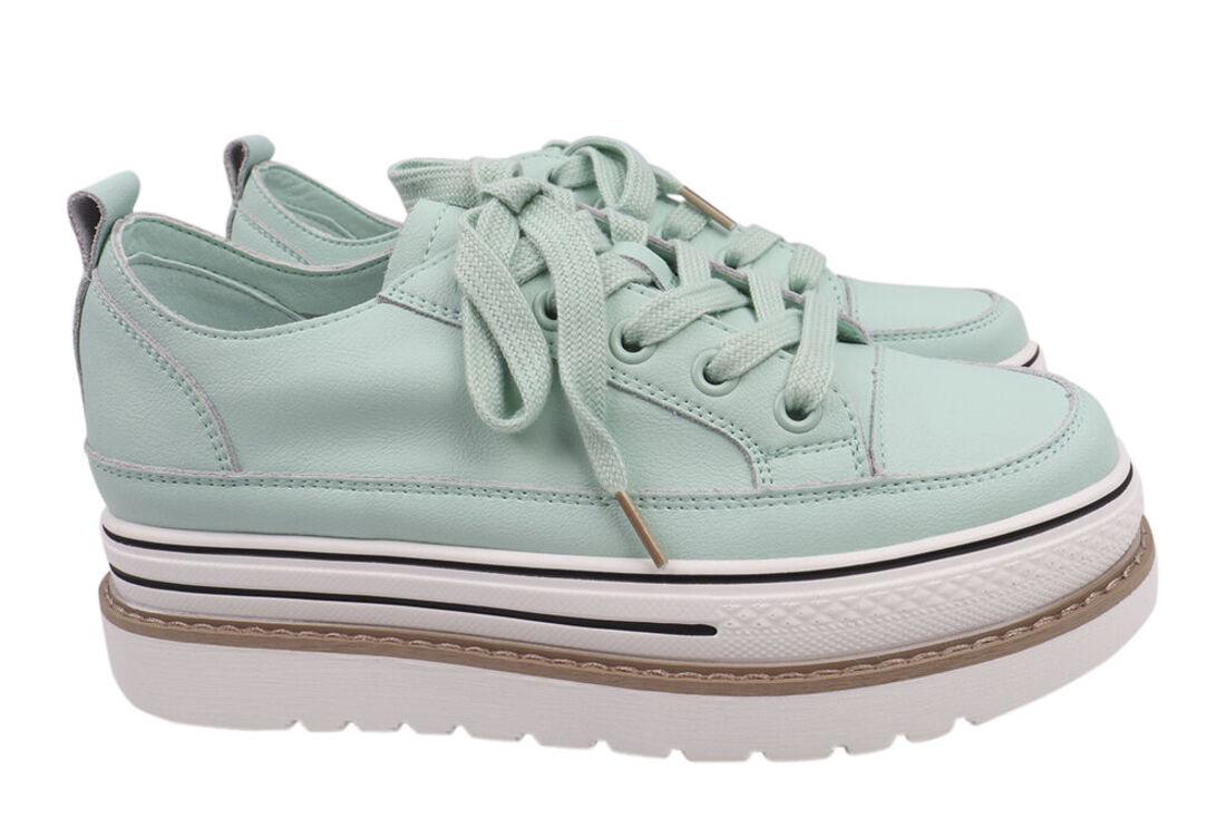 Кеды женские Vikonty из кожи на платформе на шнуровке р. 37 Мятный (251-21DTC)