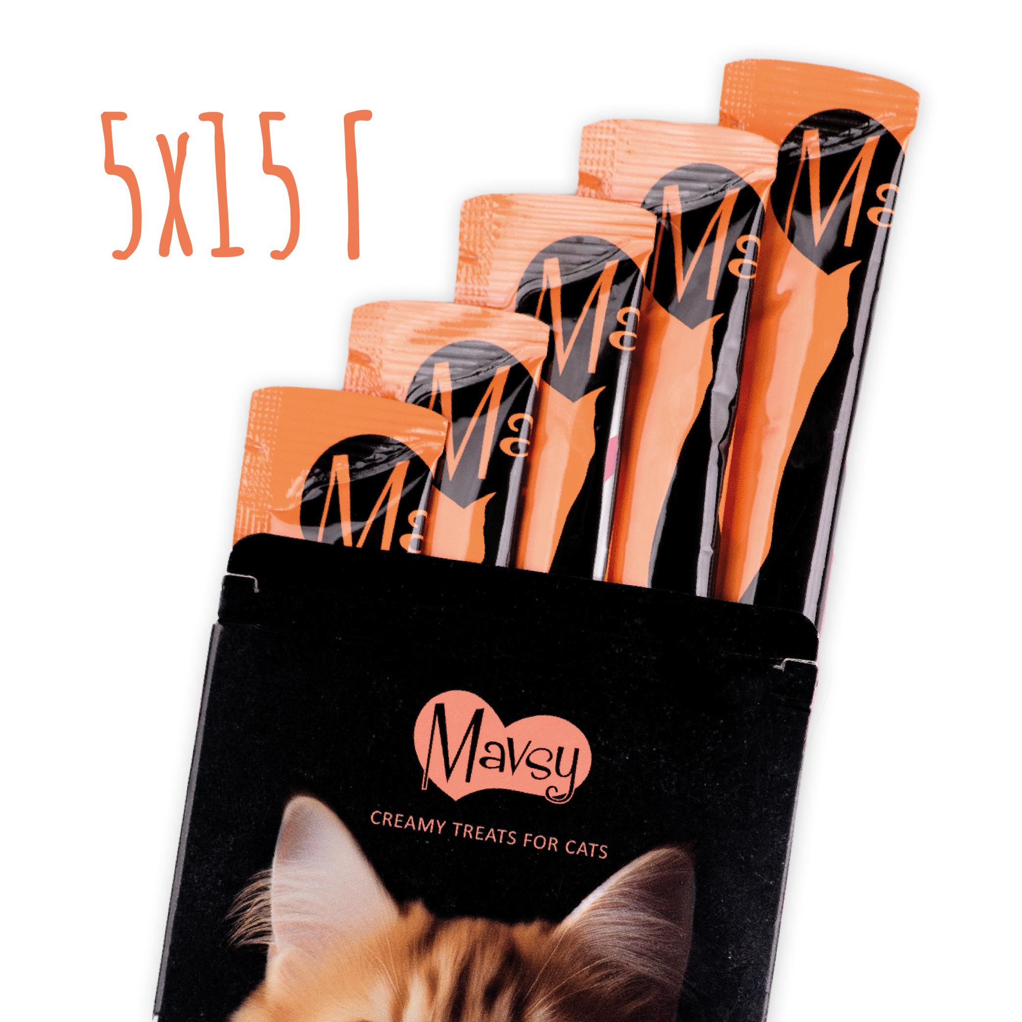 Ласощі для кішок Mavsy Creamy superfood SALMON WITH SCALLOP AND RED CAVIAR FOR CATS філе лосося з морською гребінцем та червоною ікрою 15 г 5 шт. - фото 2 Ласощі для кішок Mavsy Creamy superfood SALMON WITH SCALLOP AND RED CAVIAR FOR CATS філе лосося з морською гребінцем та червоною ікрою 15 г 5 шт. - фото 2
