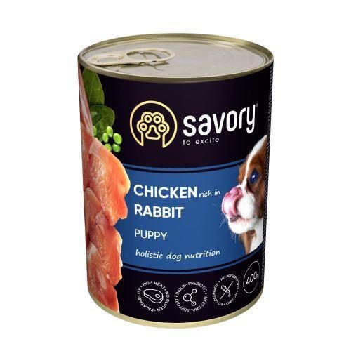 Корм влажный Savory для щенков всех пород с кроликом и курицей 400 г