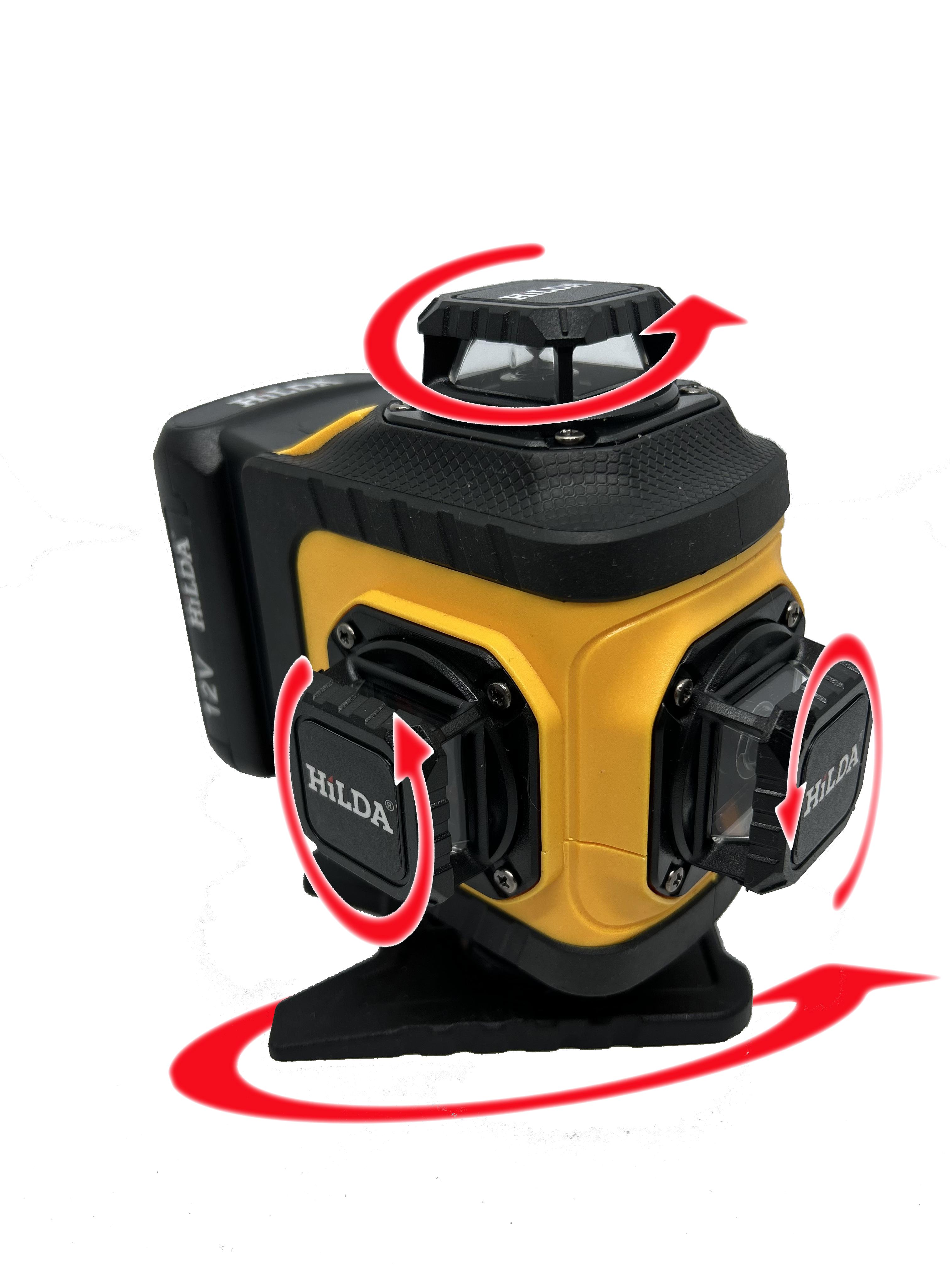 Лазерный уровень с зеленым лучом на 16 линий 360 градусов Hilda 4D Quick solution с поворотным основанием и башнями - фото 2