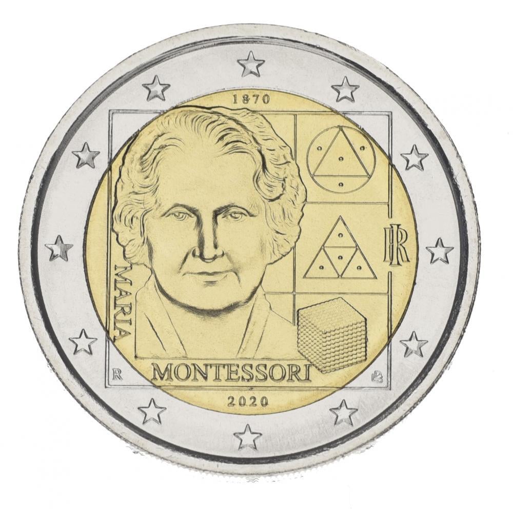 Коллекционная монета Италия 2 евро 2020 Биметалл UNC 150 лет со дня рождения Марии Монтессори (М15345)
