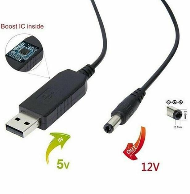Кабель питания USB to DC для роутера от повербанка с 5V на 12V DC 5,5x2,1 мм Black (19158333) - фото 3