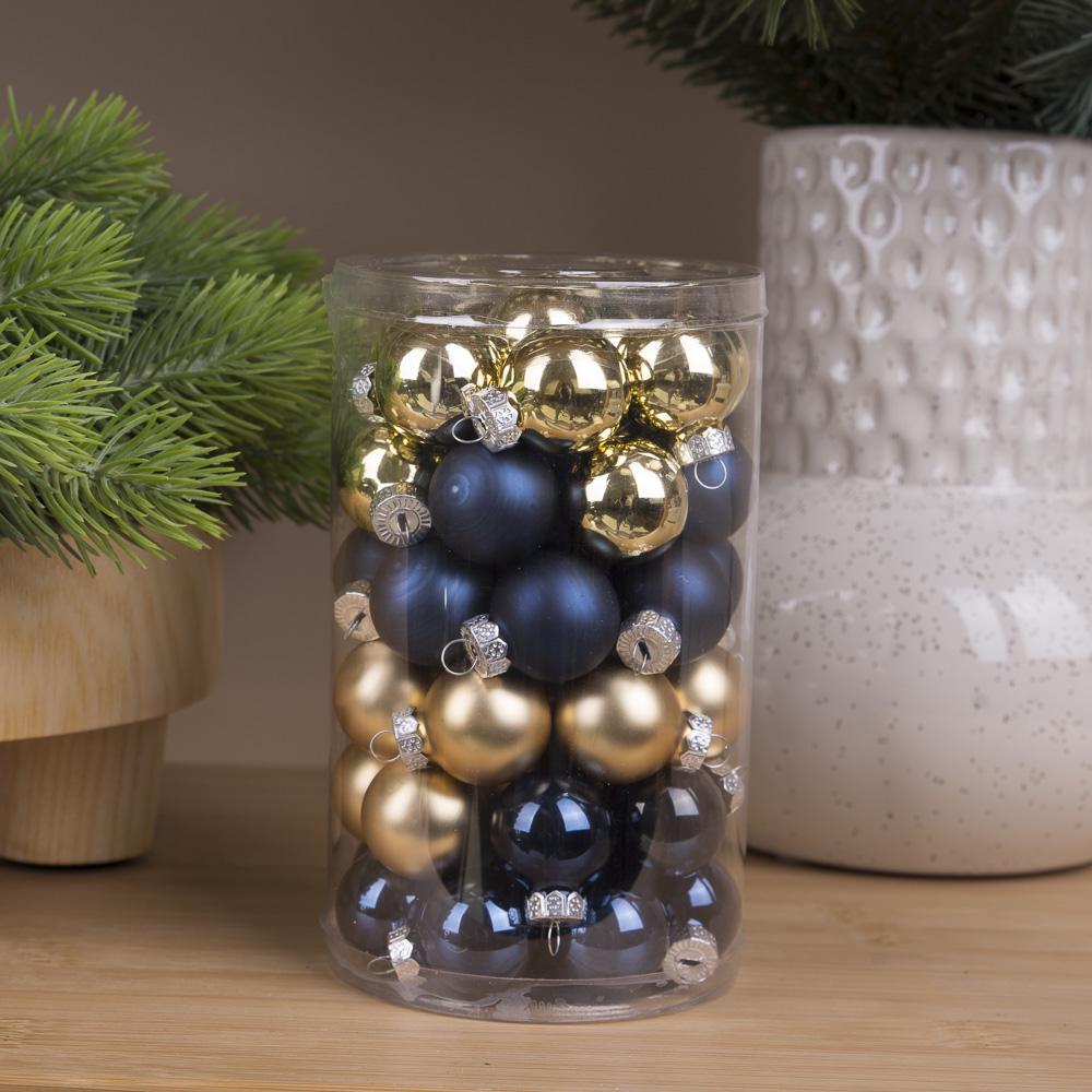 Шары новогодние из стекла 2,5 см 48 шт. Синий/Золотой (3354-19)