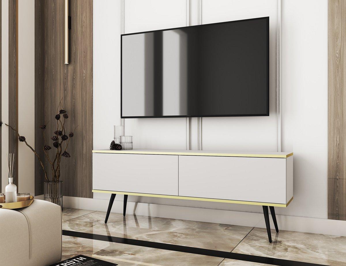 Тумба под ТВ Perfect Home Oro RTV135 2-дверная с черными ножками Белый (PFH-091324)