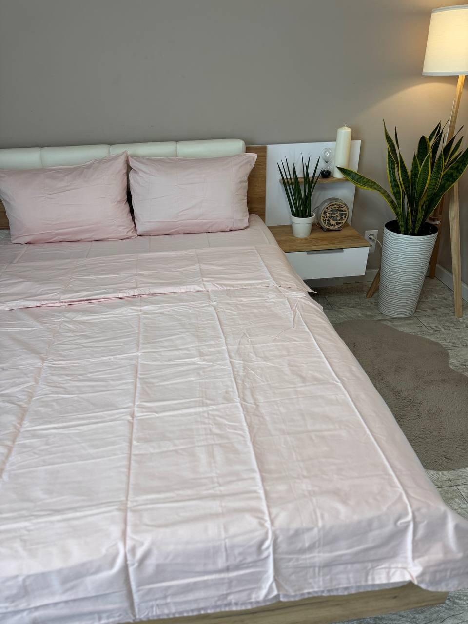 Постільна білизна сатин євро 200х220 см наволочки 70х70 см 2 шт. Світло-рожевий (Д-Al-satin-003-03)