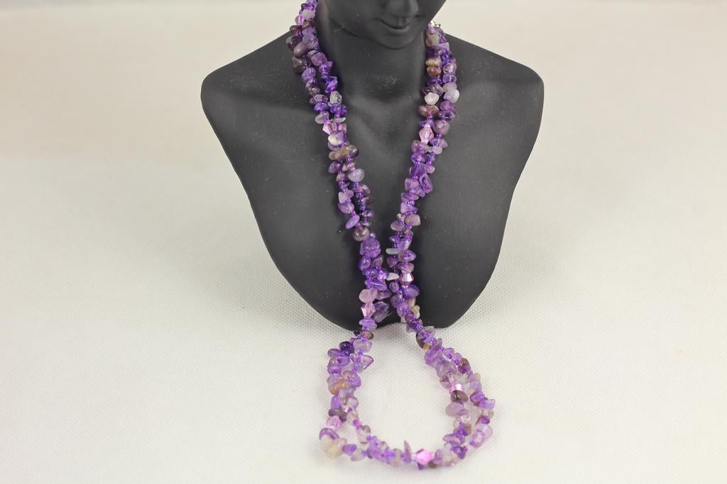 Бусы аметист два ряда 55 см Серебристый (30077837)