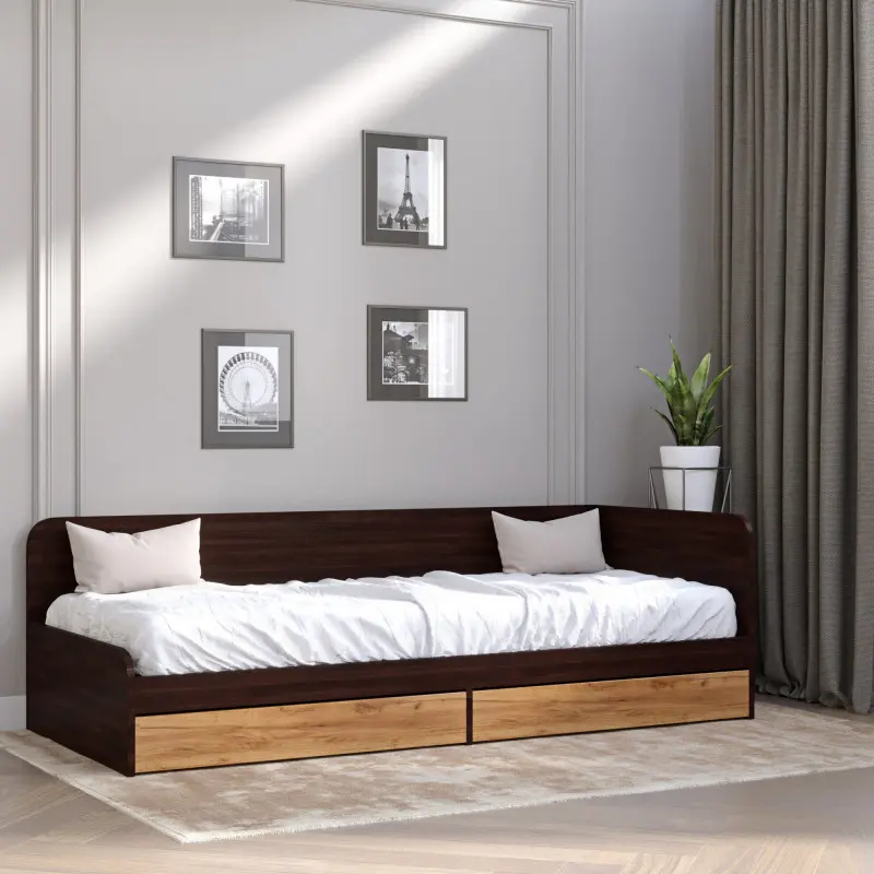 Кровать односпальная Соната с ящиками 80х190 см Венге темный/Дуб крафт золотой (26760269) - фото 2 Кровать односпальная Соната с ящиками 80х190 см Венге темный/Дуб крафт золотой (26760269) - фото 2