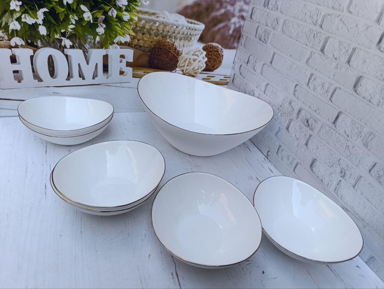 Набор салатников SNT Золотой кант стеклокерамика 7 предметов Белый (30098-06)