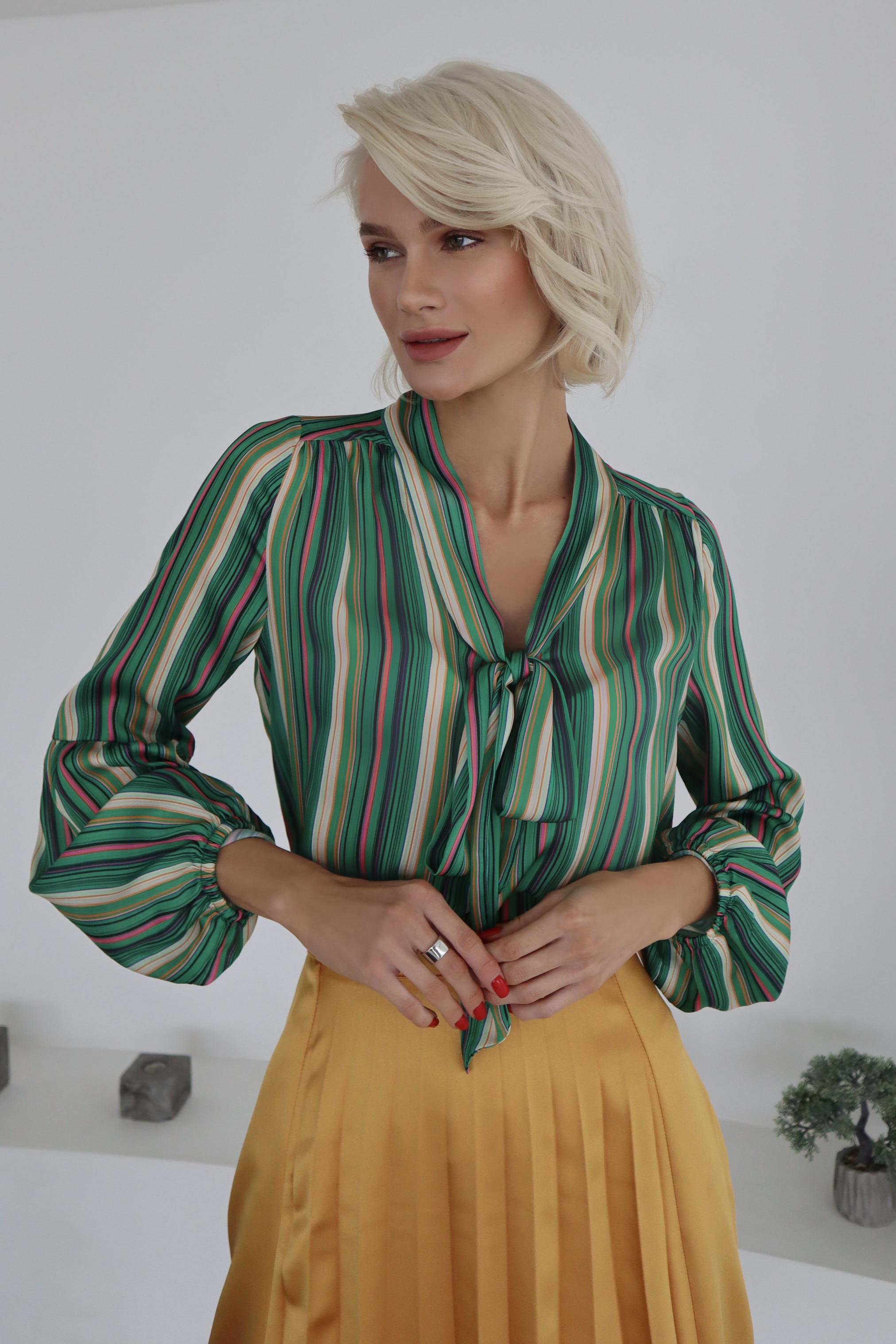 Блуза Lipar 2859 шифонова з бантом в смужку р. 42 Зелений (16916724) - фото 2 Блуза Lipar 2859 шифонова з бантом в смужку р. 42 Зелений (16916724) - фото 2