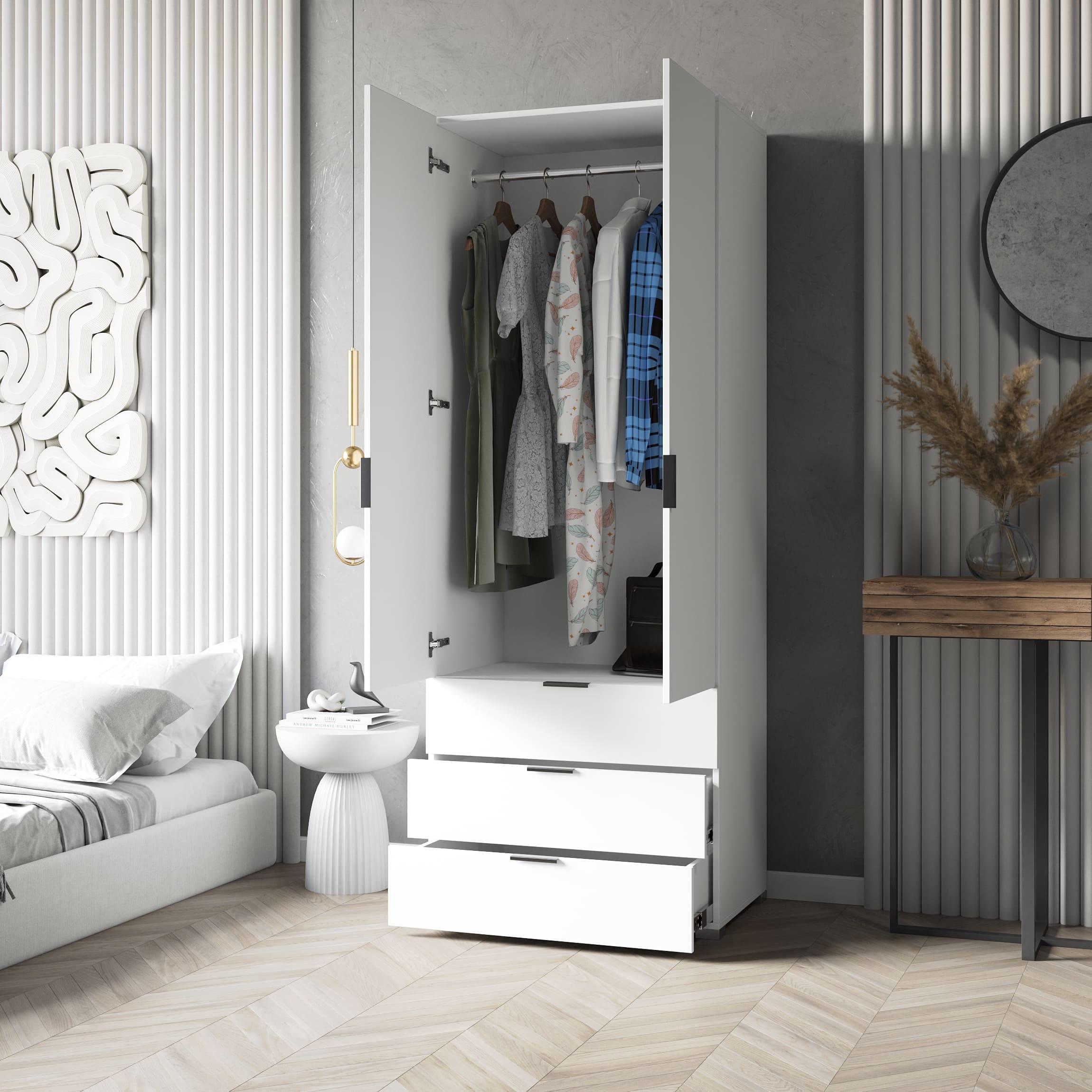 Шкаф со штангой и ящиками 206,5х59,5х50 см Белый (380329)