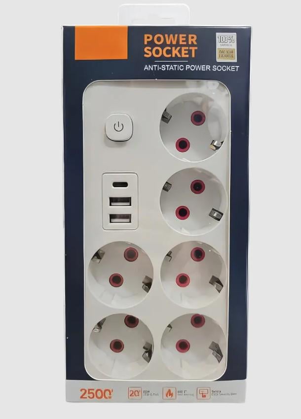 Подовжувач мережевий Power Socket 6 розеток та 3 USB 2500W 5 м (2104618794) - фото 9 Подовжувач мережевий Power Socket 6 розеток та 3 USB 2500W 5 м (2104618794) - фото 9