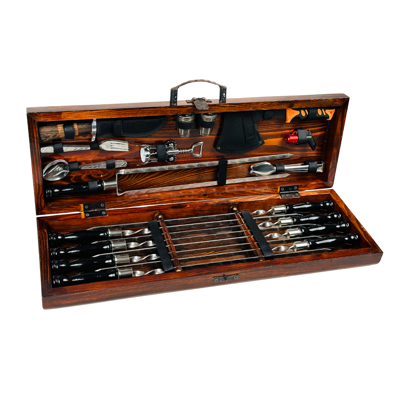 Подарочный набор шампуров Гриль LUX в кейсе из нержавеющей стали с деревянной ручкой