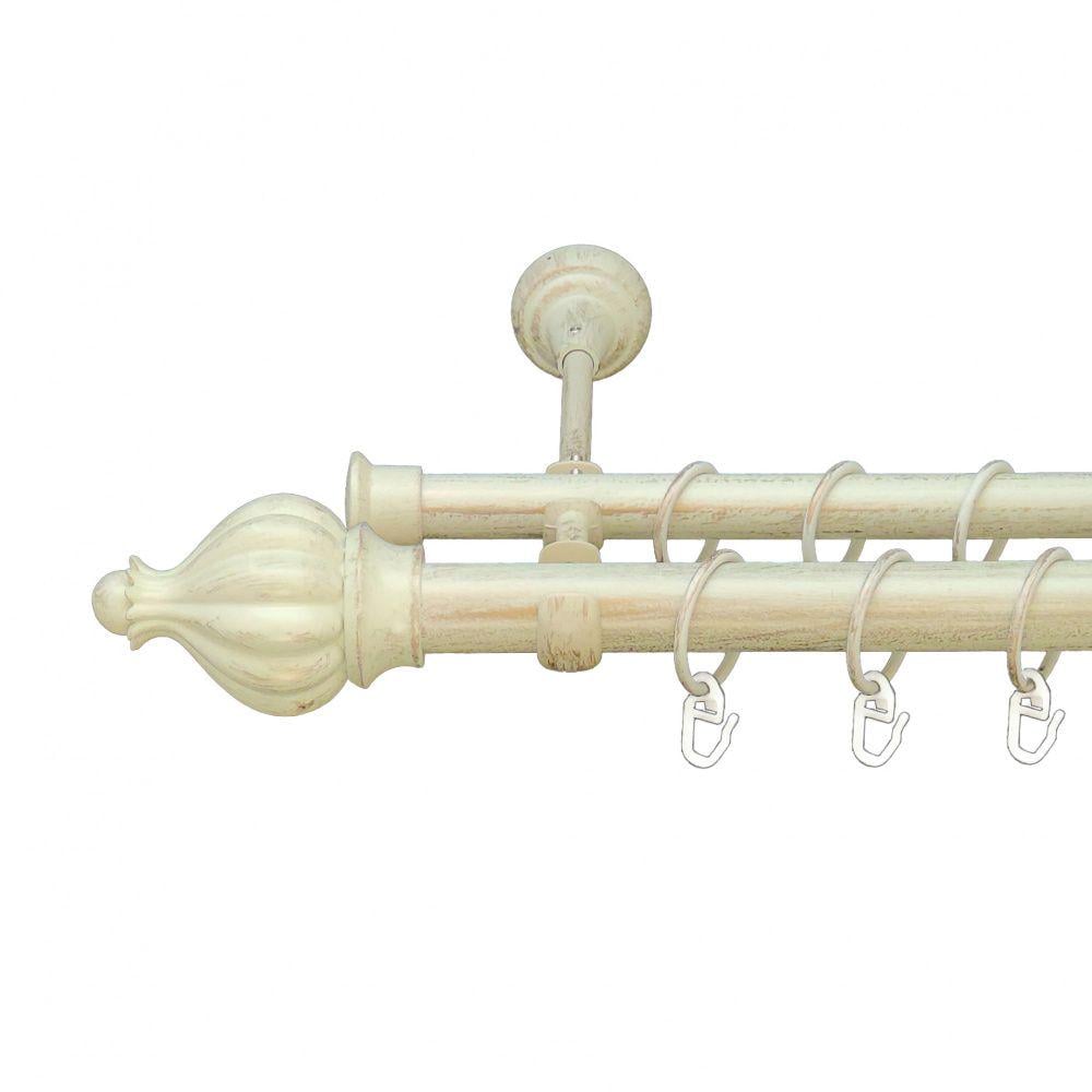 Карниз металлический Orvit Таджа двухрядный открытый/гладкая труба/кольцо металлическое Белое Золото 25/19 мм 300 см (6951210)